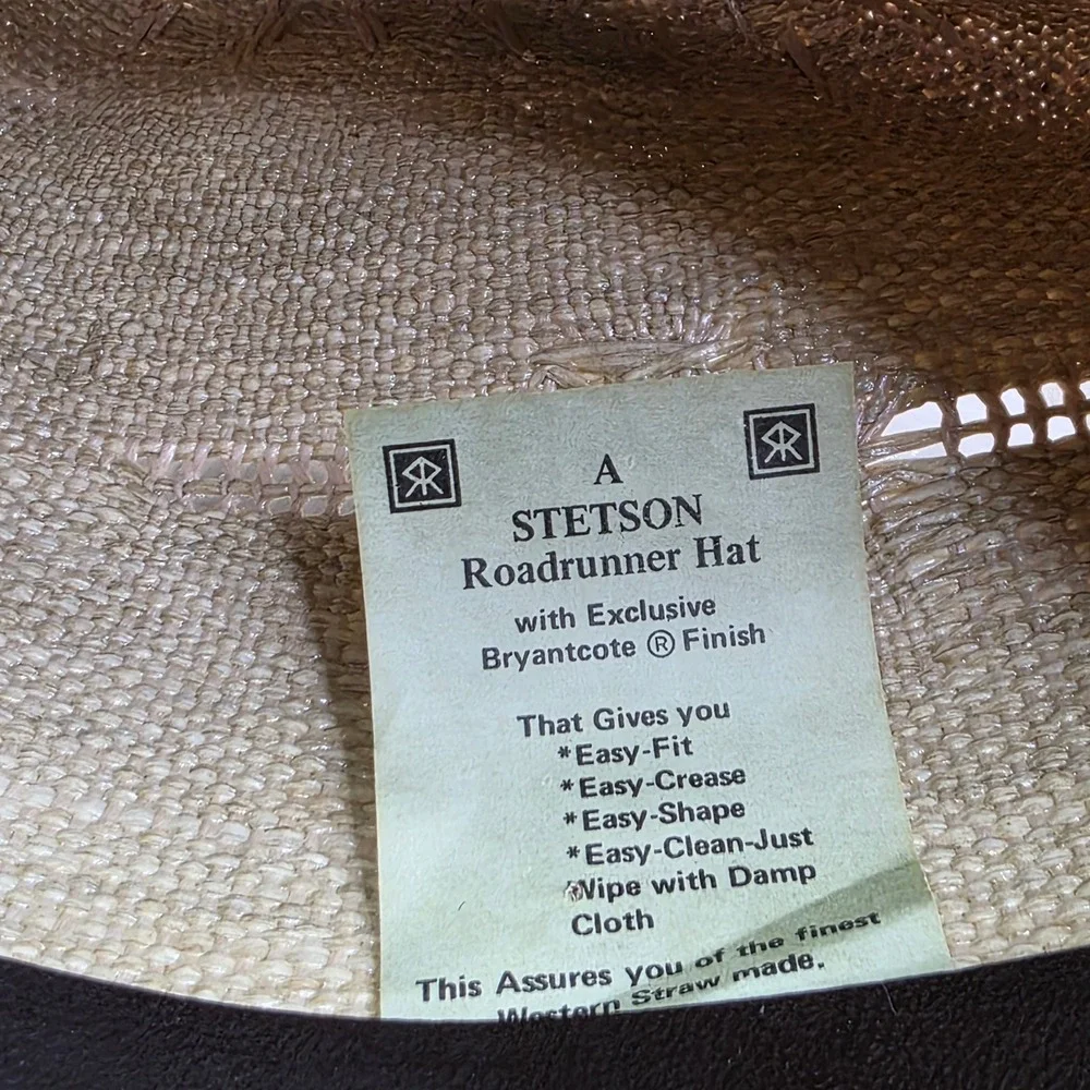 Stetson Roadrunner Straw Cowboy Hat Tan Bryantcote Finish Feather Mens Size 7